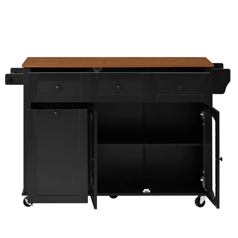 54.2'' Mobile Kitchen Island with Glass Door Storage & Trash Bin by HouseOfZazla