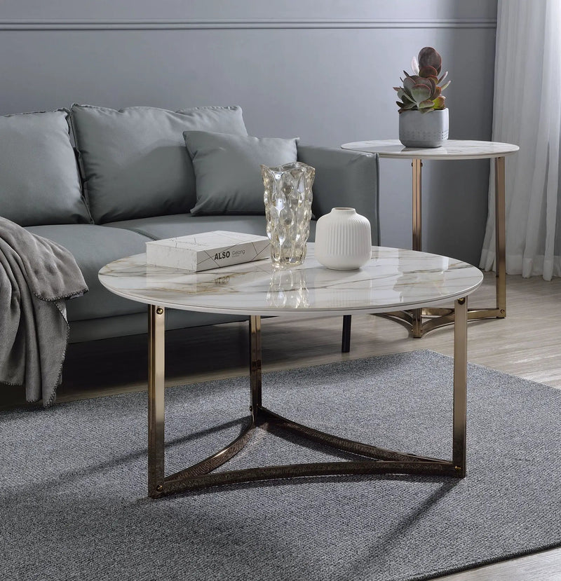 Aziz - Sintered Stone Top Round Coffee Table - White by Unique Piece Furniture