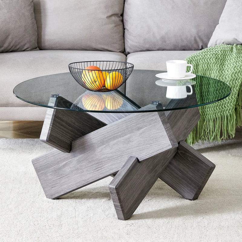 Modern Round Glass Coffee Table With Tempered Glass by HouseOfZazla