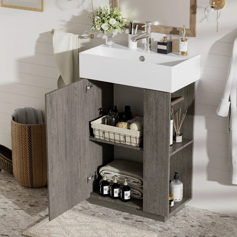 Bathroom Vanity With Sink, Freestanding Wood Grain Cabinet With Storage by HouseOfZazla