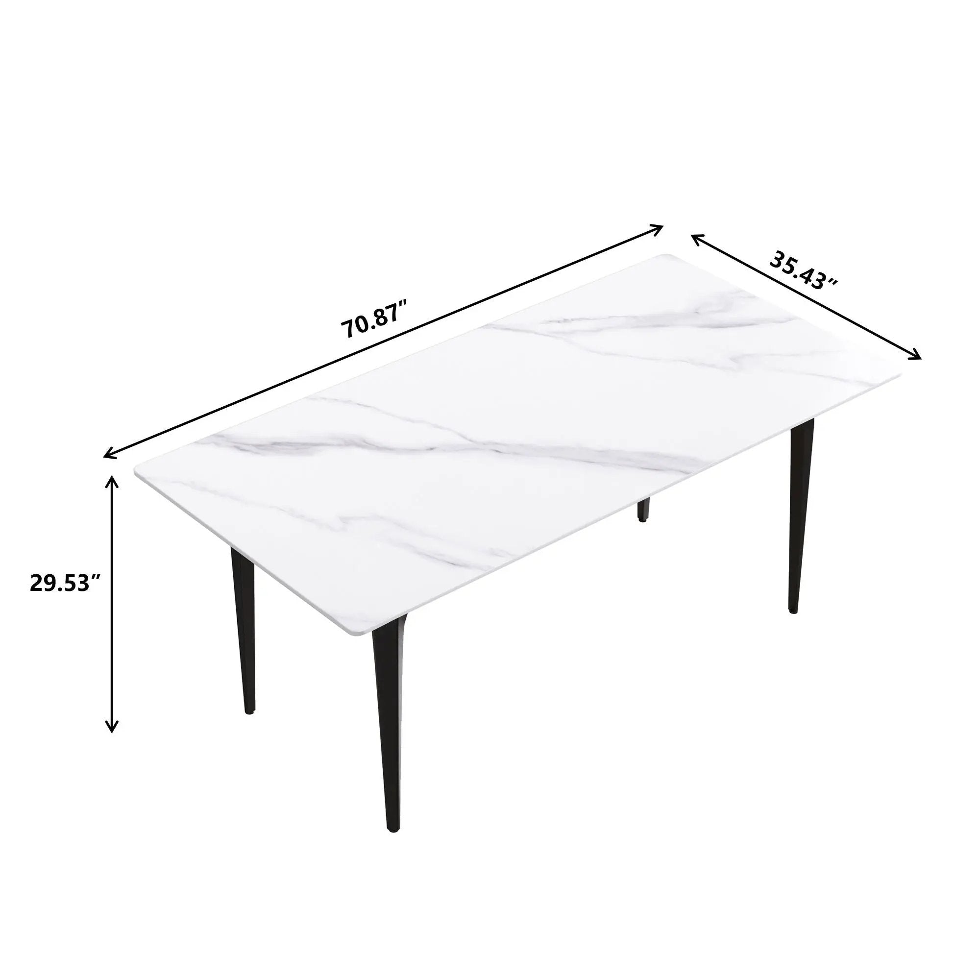 70.87" Modern Artificial Stone White Straight Edge Black Metal Leg Dining Table, Can Accommodate 6-8 People - White / Black by HouseOfZazla
