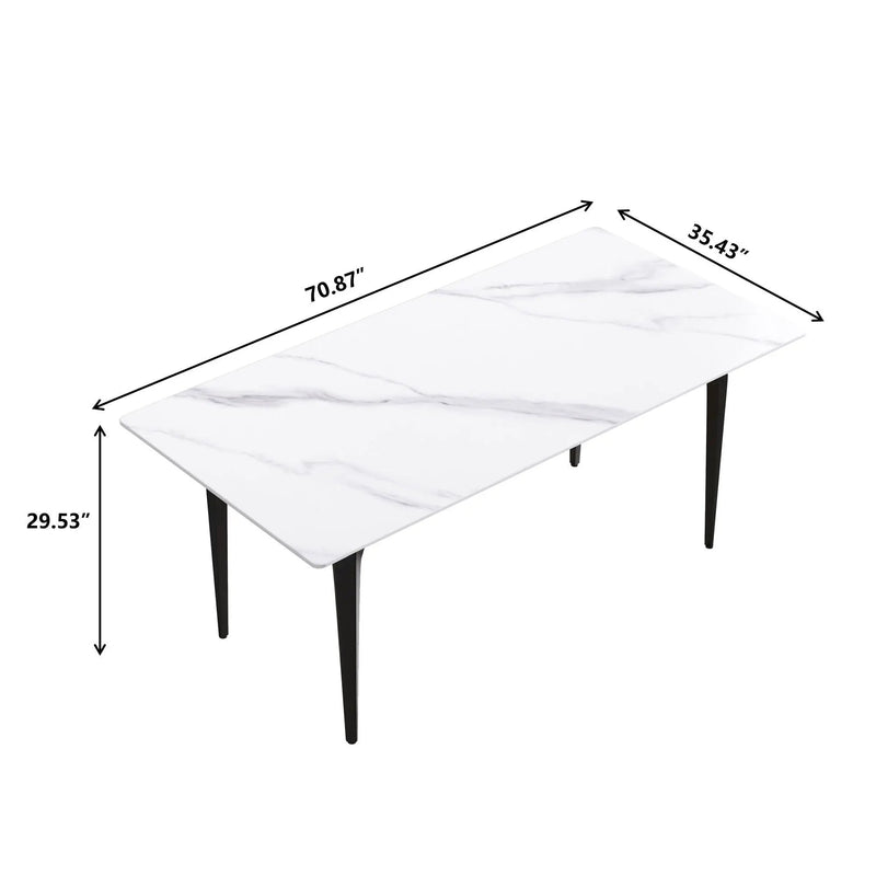 70.87" Modern Artificial Stone White Straight Edge Black Metal Leg Dining Table, Can Accommodate 6-8 People - White / Black by HouseOfZazla