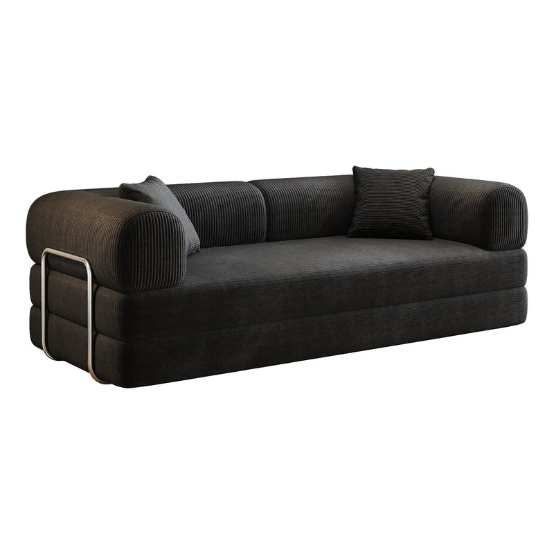 78.8' Compression Sofa,Convertible Floor Sofa Bed-with Pillow Back Support Armrest,Comfy Futon Couch Sleeper Bed,Loveseats Boneless Modular Sectional Sofa,Corduroy fabric,for Living Room,Bedroom,Black by HouseOfZazla