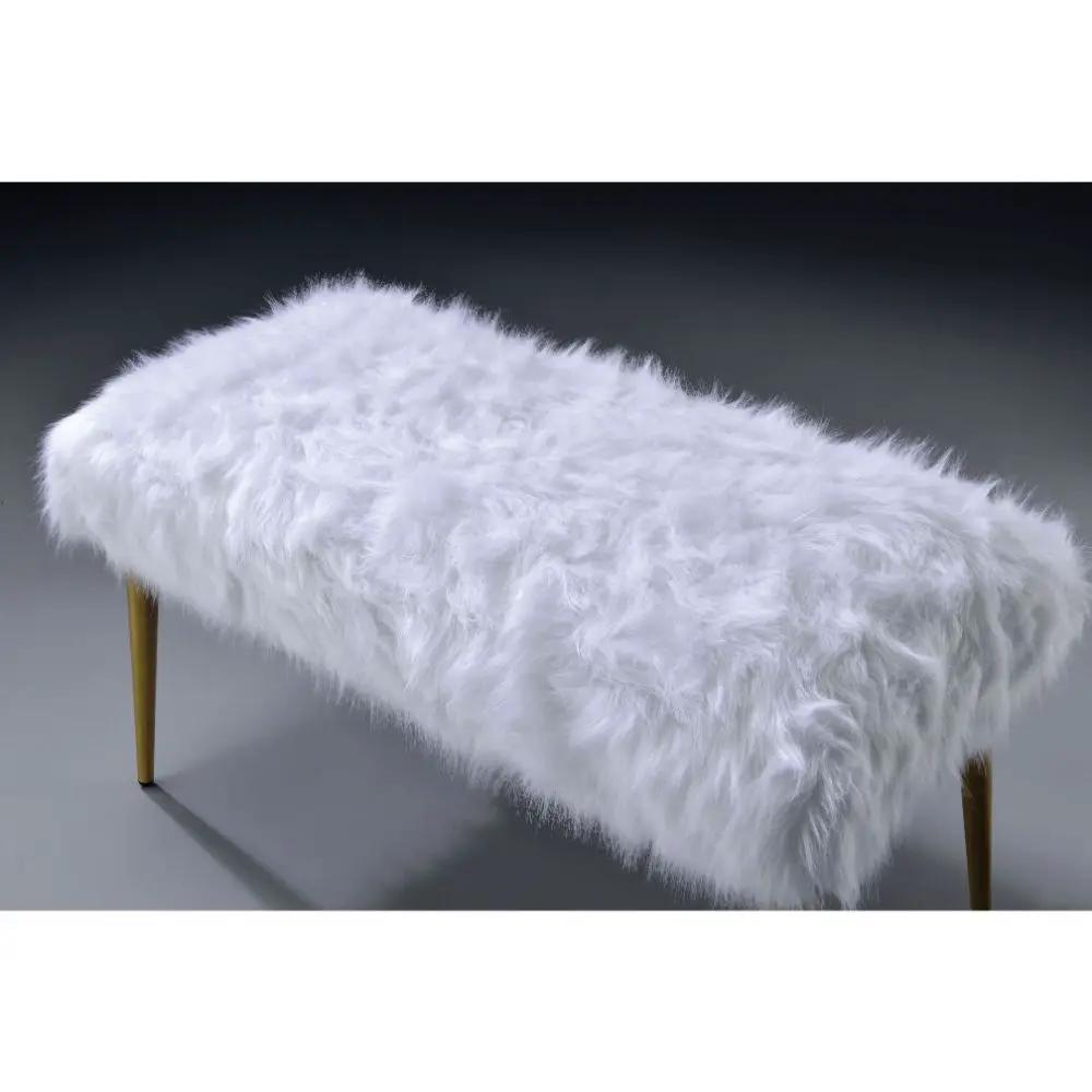 Bagley II - 20" Bench - White Faux Fur & Gold by Unique Piece Furniture