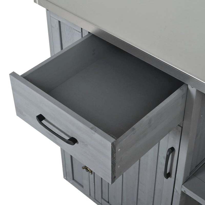 Outdoor Kitchen Island Fir Wood Prep Station with Stainless Steel Top by HouseOfZazla