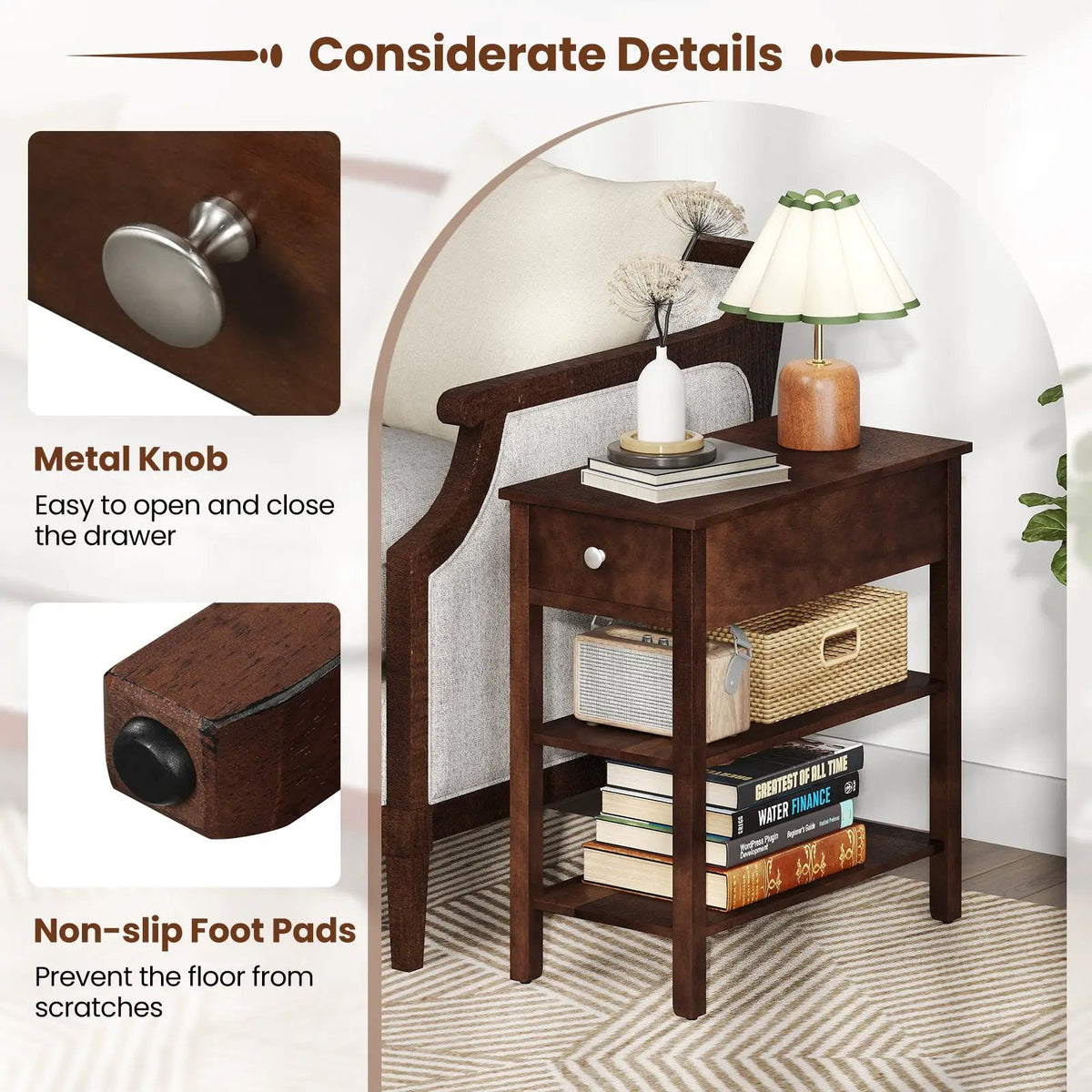 3-Tier Narrow End Table with Drawer and Storage Shelves, photo 11 of 16