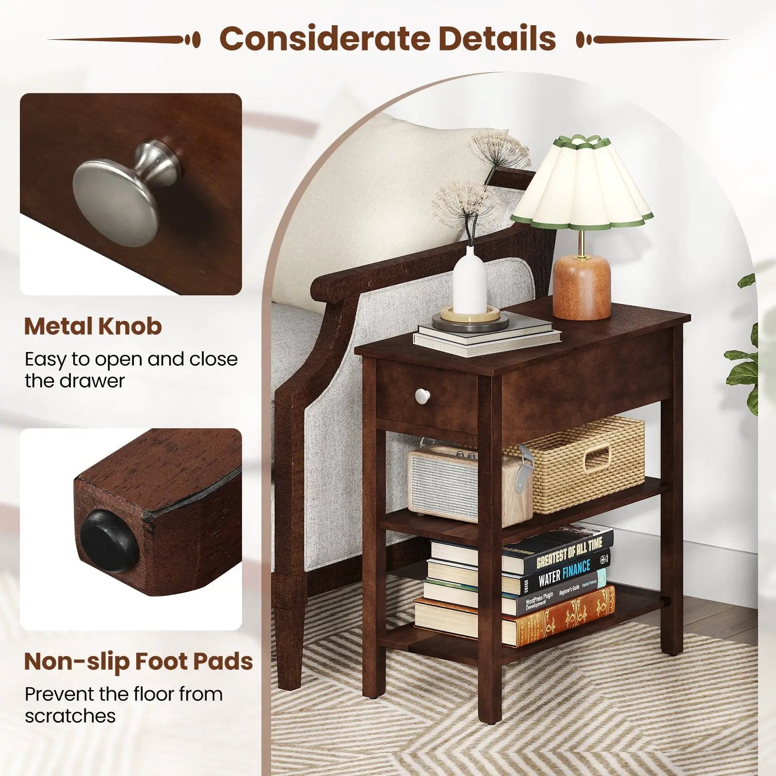 3-Tier Narrow End Table with Drawer and Storage Shelves by DirectDeals