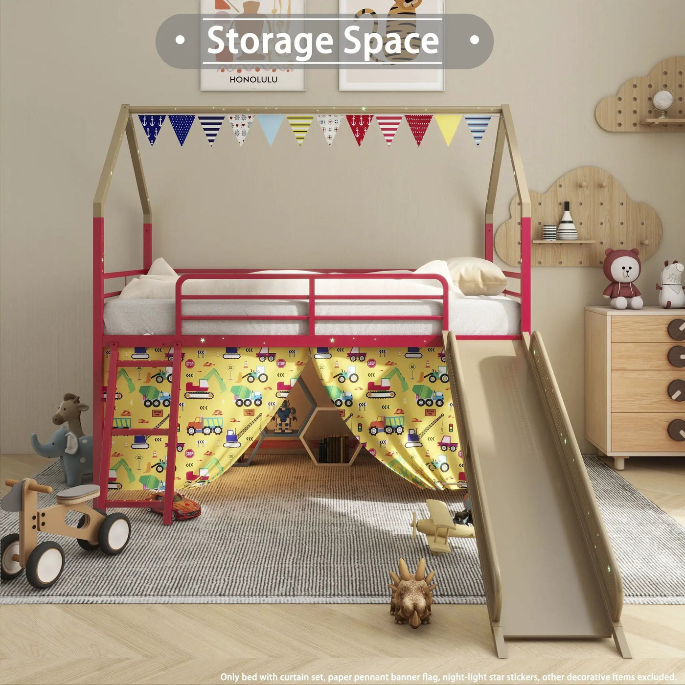 Jack - House Loft Bed With Slide And Curtain Set by HouseOfZazla