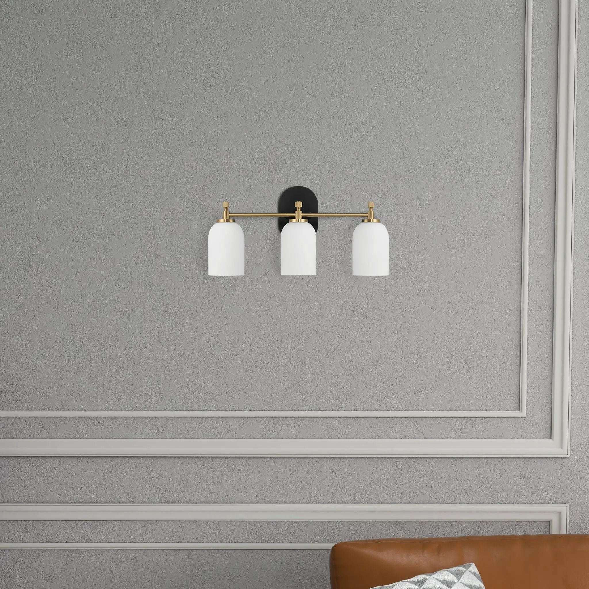 Meadows - 3 Lights Vanity Brush Bathroom Wall Light For Bathroom Over Mirror - Black / Gold / White by HouseOfZazla