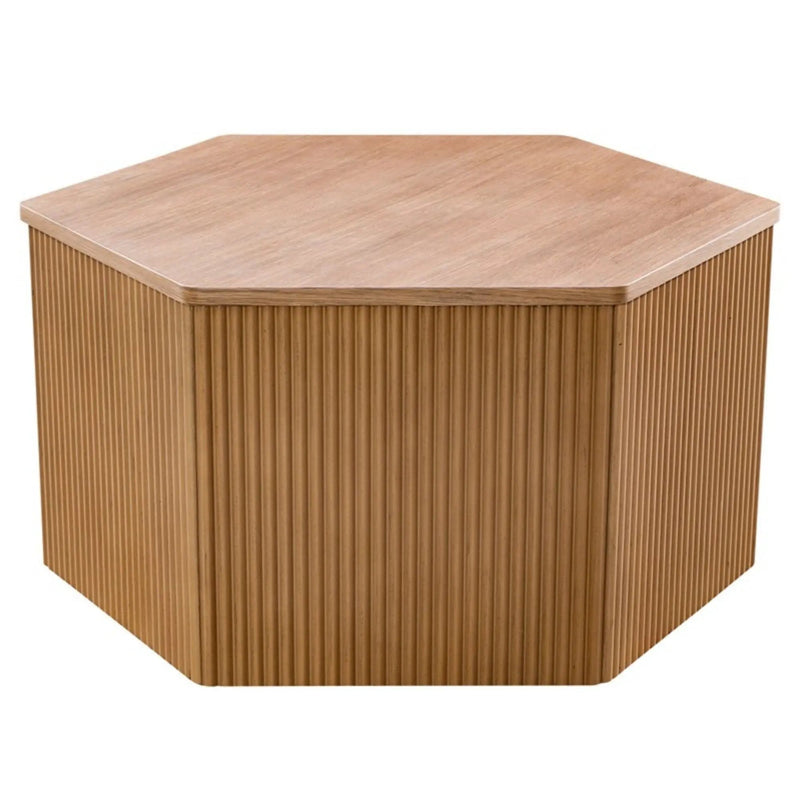 Hexagon Coffee Table With Fluted Design - Natural by Unique Piece Furniture