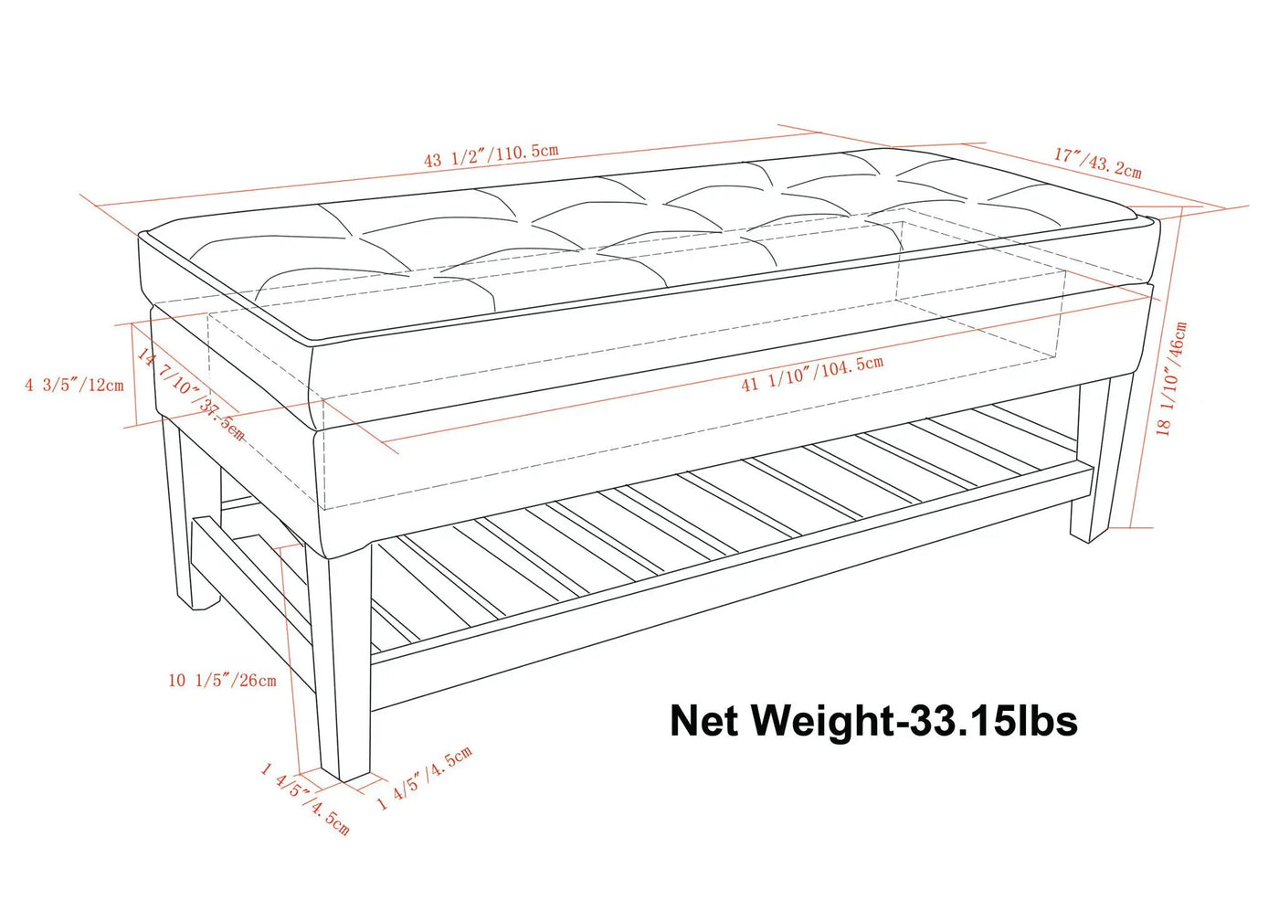 Cosmopolitan - Storage Ottoman Bench With Open Bottom by Unique Piece Furniture