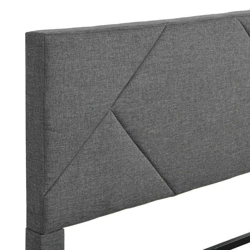 Upholstered Platform Bed Frame With Headboard, Wood Slat Support