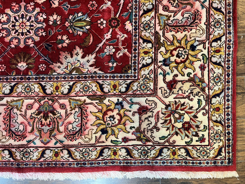 Persian Tabriz Rug 10x12, Floral Allover, Handmade Vintage Wool Carpet, Red and Cream by Jewel Rugs