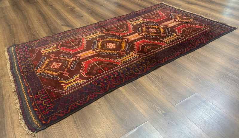 Afghan Rug 3x7, Maroon and Navy Blue, Balouch Carpet, Tribal Rug, New by Jewel Rugs