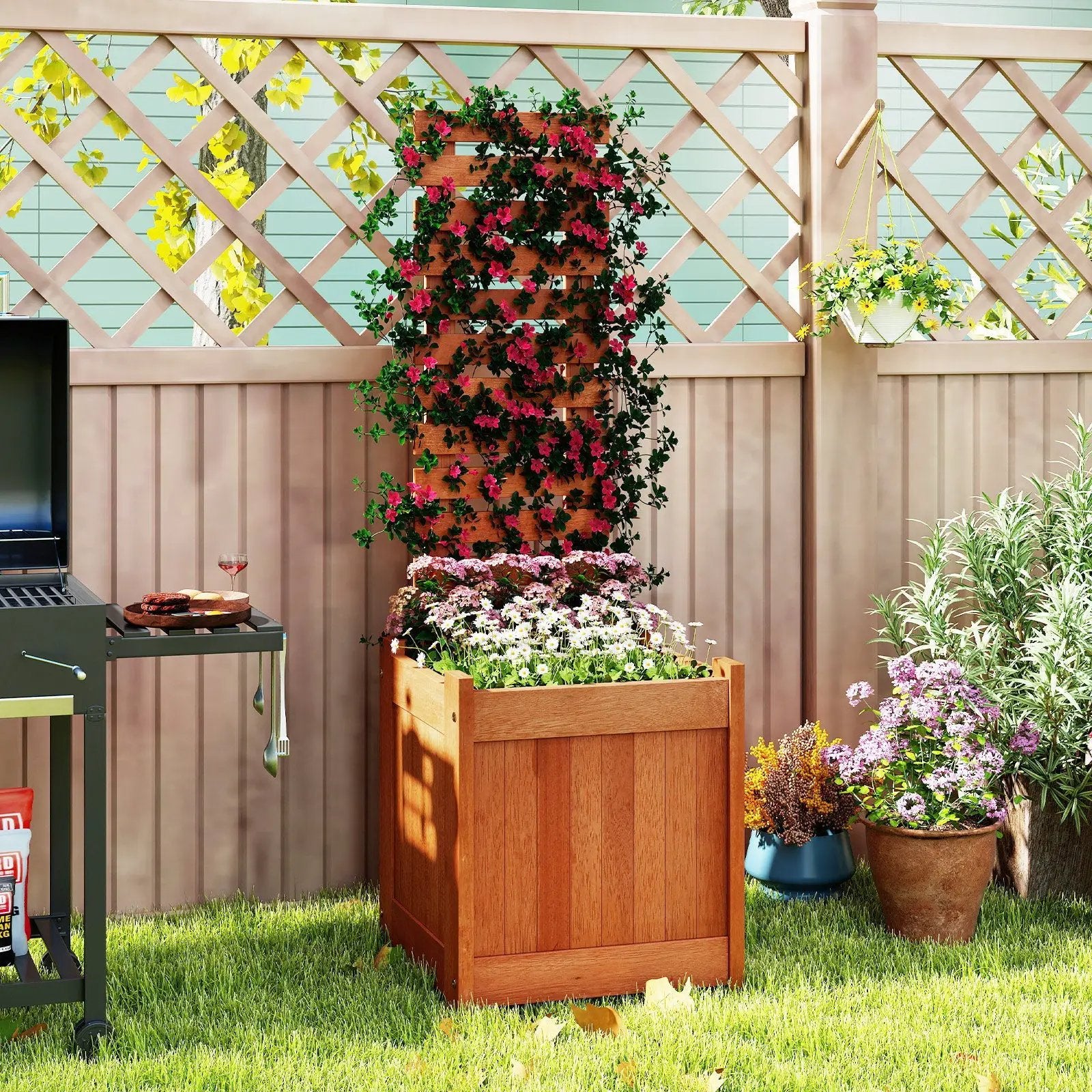 Outdoor Wooden Raised Garden Bed with Trellis by DirectDeals
