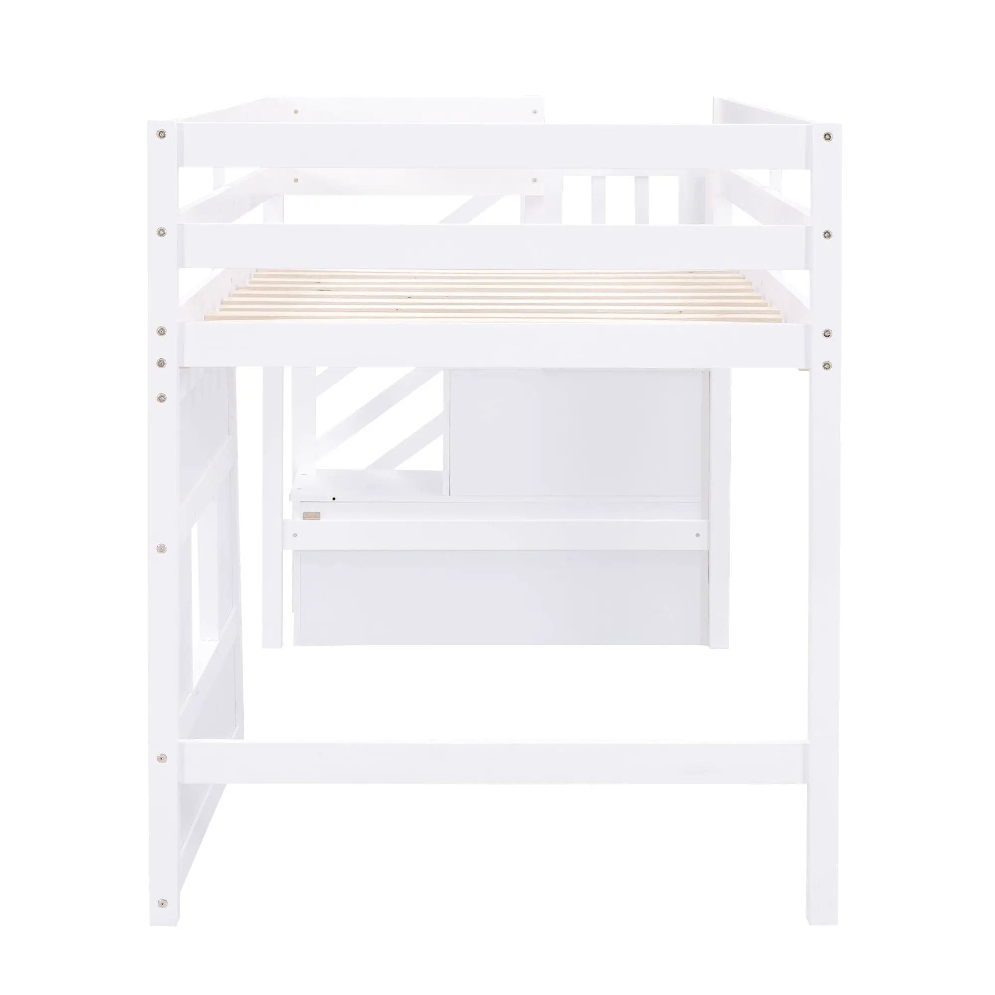 Loft Bed With Storage Staircase, Window & LED Light