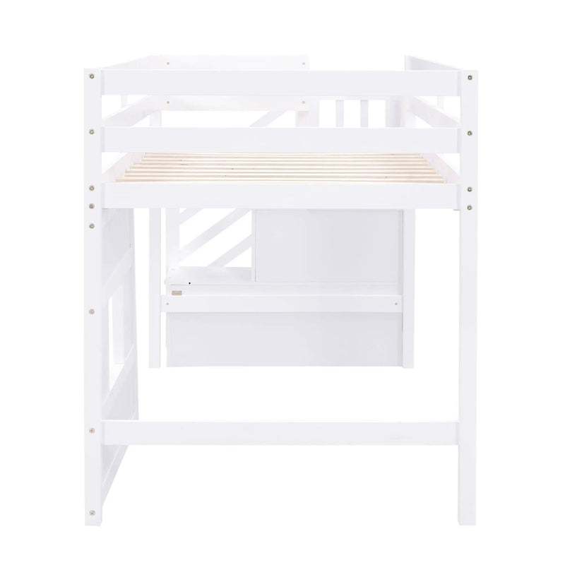 Loft Bed With Storage Staircase, Window & LED Light