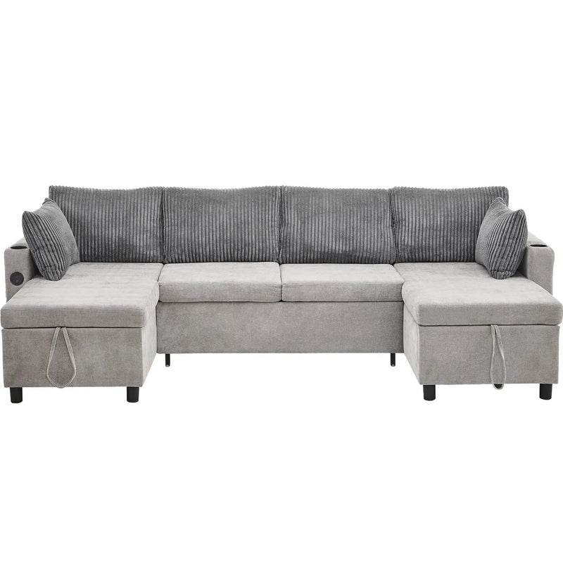 Sectional Sofa Bed With Pull Out Sleeper, USB Ports, Cup Holders by HouseOfZazla