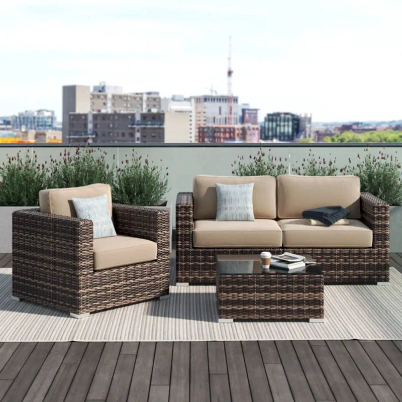 Modern Style Hdpe Wicker Seating Group With Cushions For 3 People In Brown Finish by Unique Piece Furniture