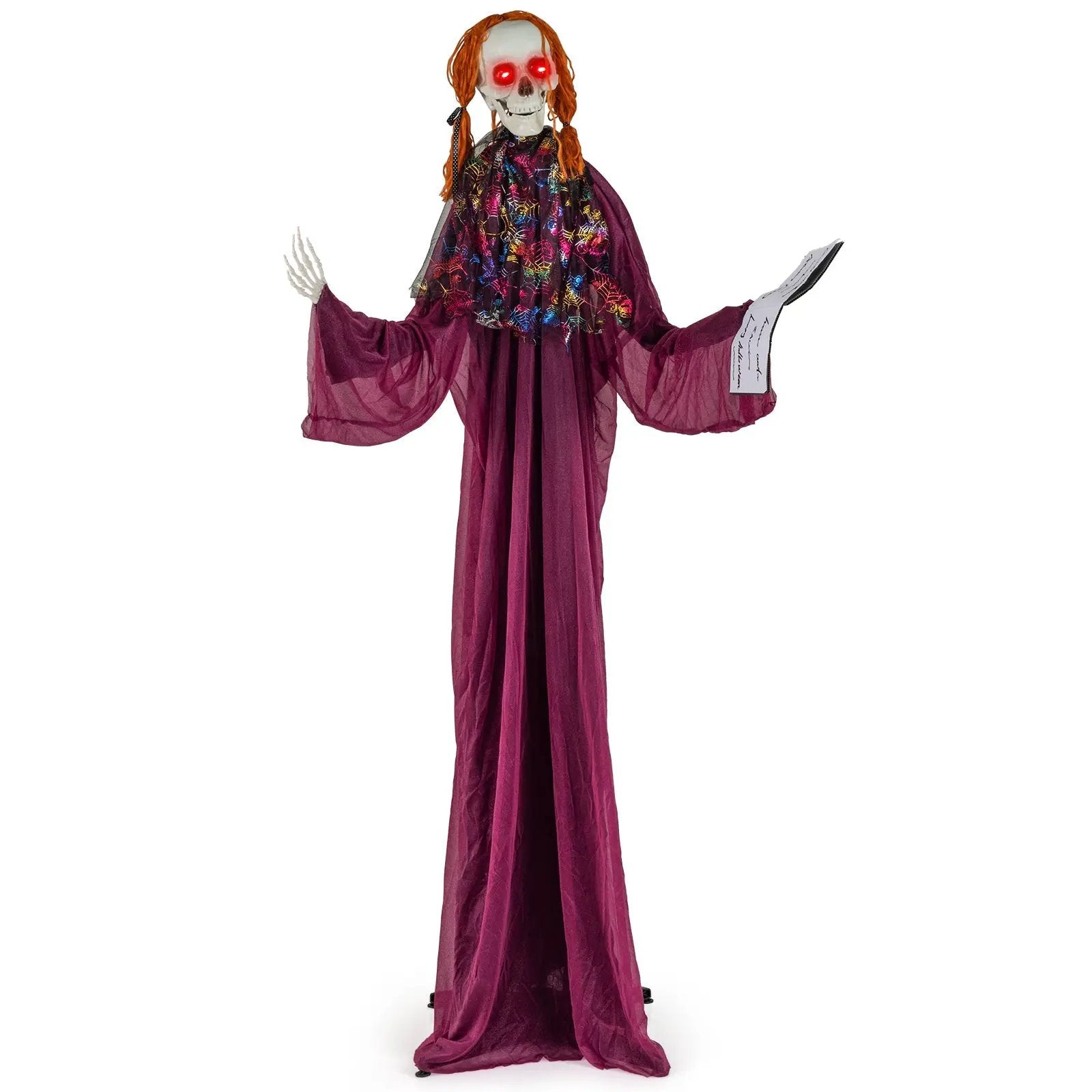 6 Feet Halloween Animatronic Standing Girl Holding Book with Sound-Activated Light-up Eyes and Moving Arms & Head by DirectDeals