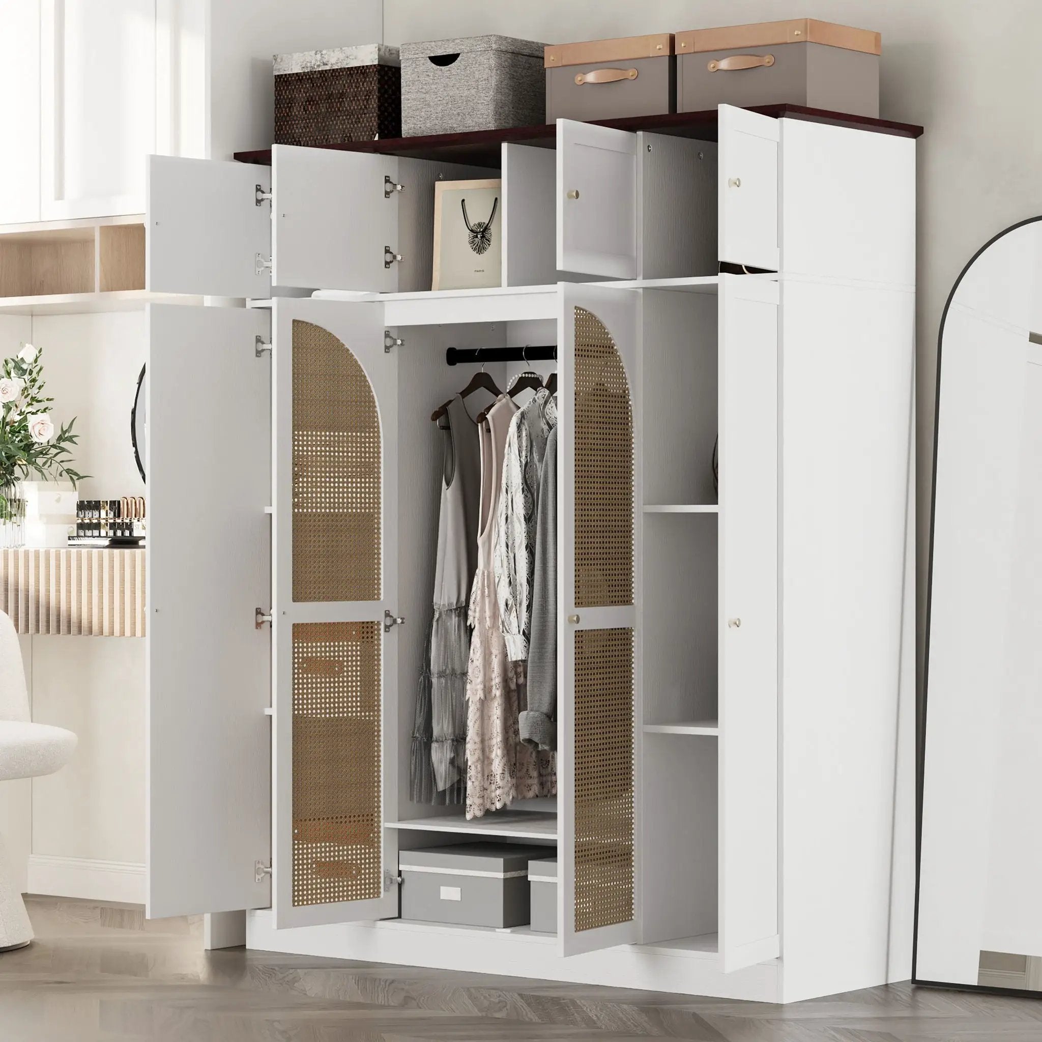 8 Door Armoire Wardrobe With Adjustable Shelves And Hanging Rod by Unique Piece Furniture