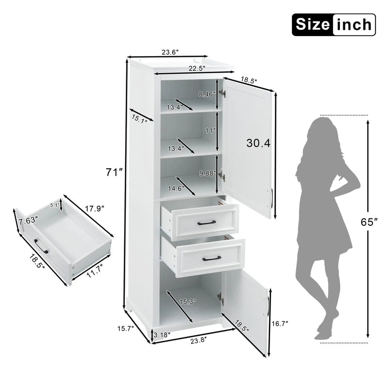 Freestanding Bathroom Vanity Tall With Damping Hinge Doors, Adjustable Shelves - White by Unique Piece Furniture