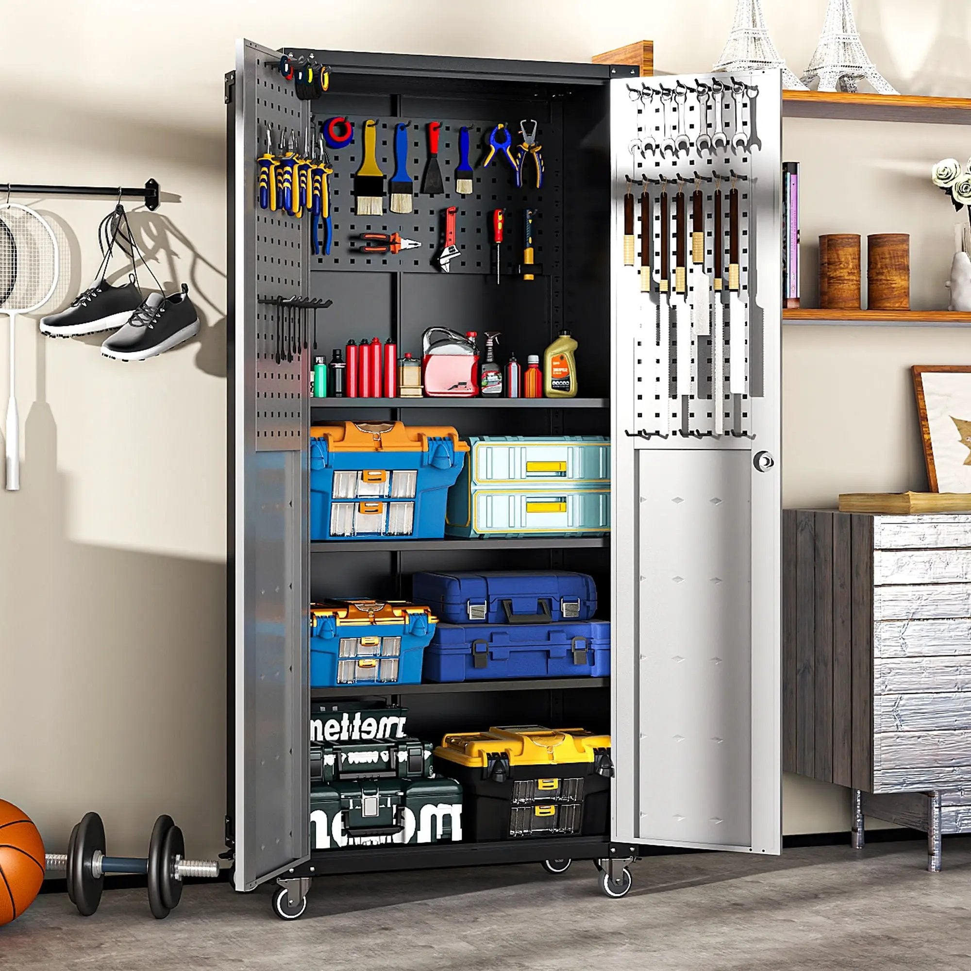 Metal Garage Storage Cabinet With Wheels Heavy Duty Tool Storage Cabinet - Brushed Nickel by HouseOfZazla