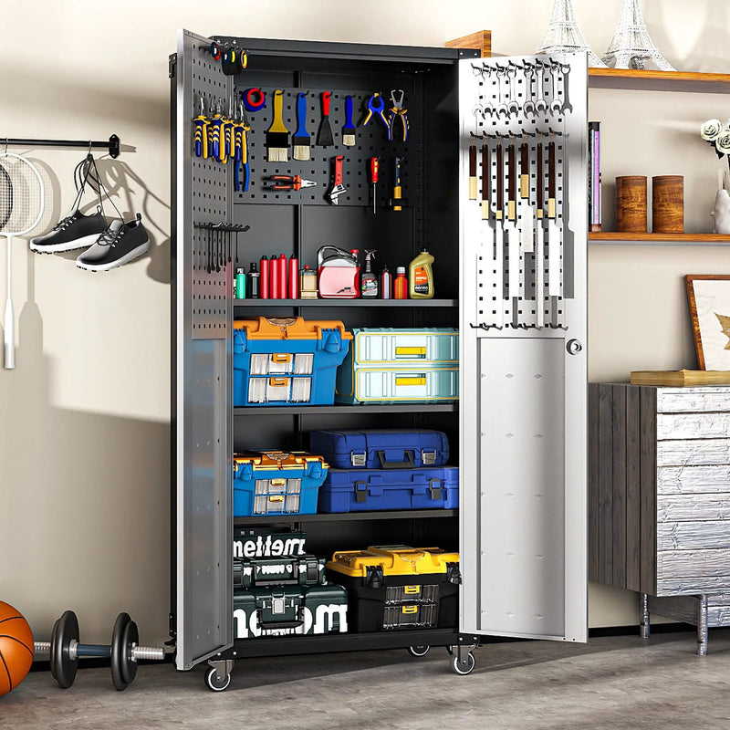Metal Garage Storage Cabinet With Wheels Heavy Duty Tool Storage Cabinet - Brushed Nickel by HouseOfZazla
