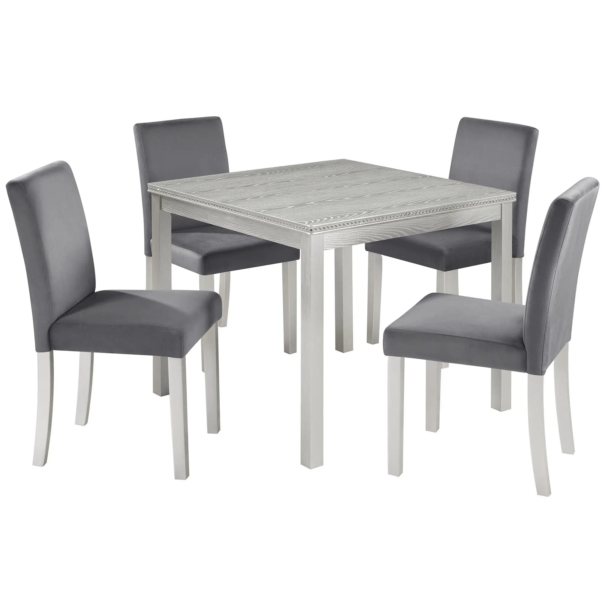 5 Pieces Wooden Dining Table Set, Square Table And 4 Upholstered Chairs by Unique Piece Furniture