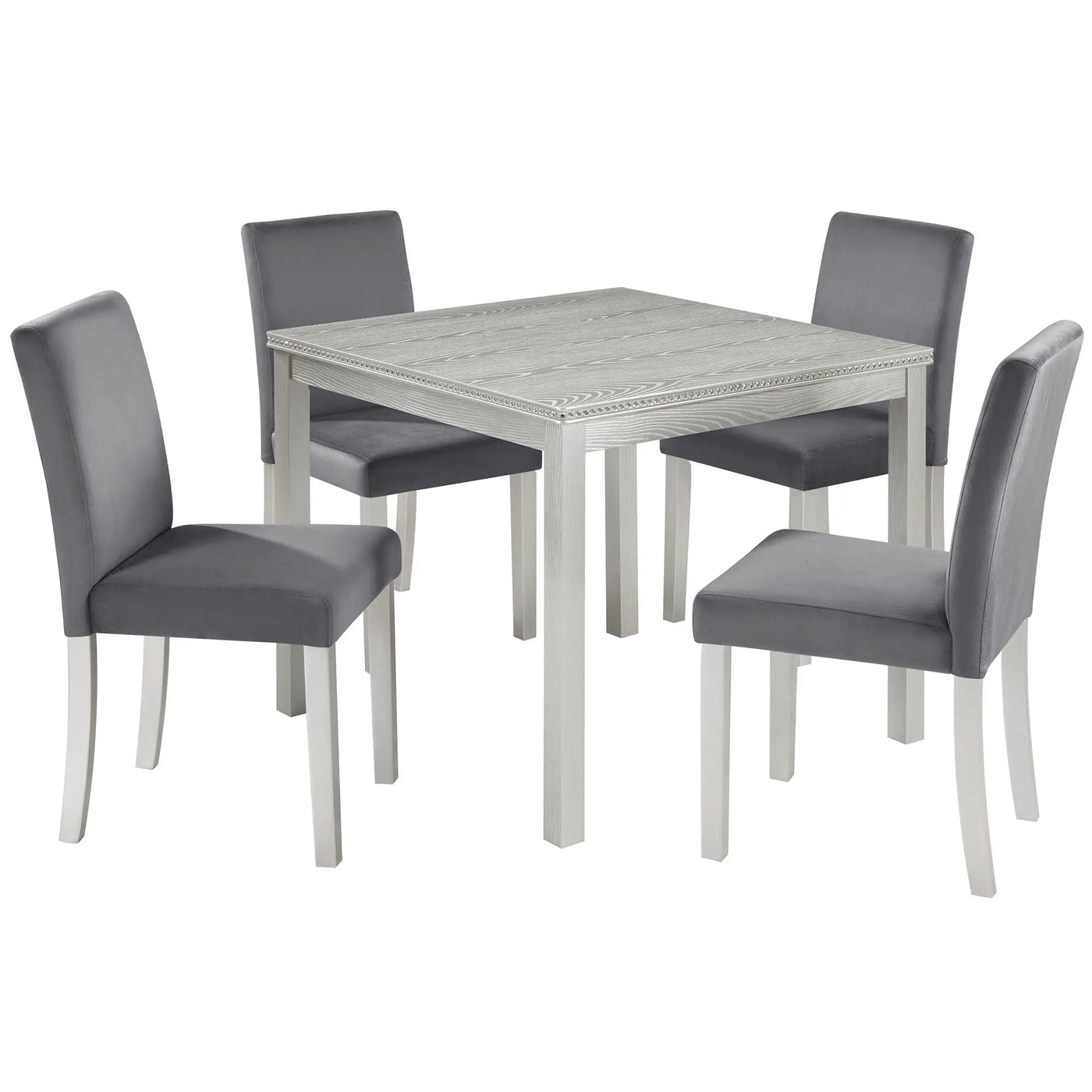 5 Pieces Wooden Dining Table Set, Square Table And 4 Upholstered Chairs by HouseOfZazla