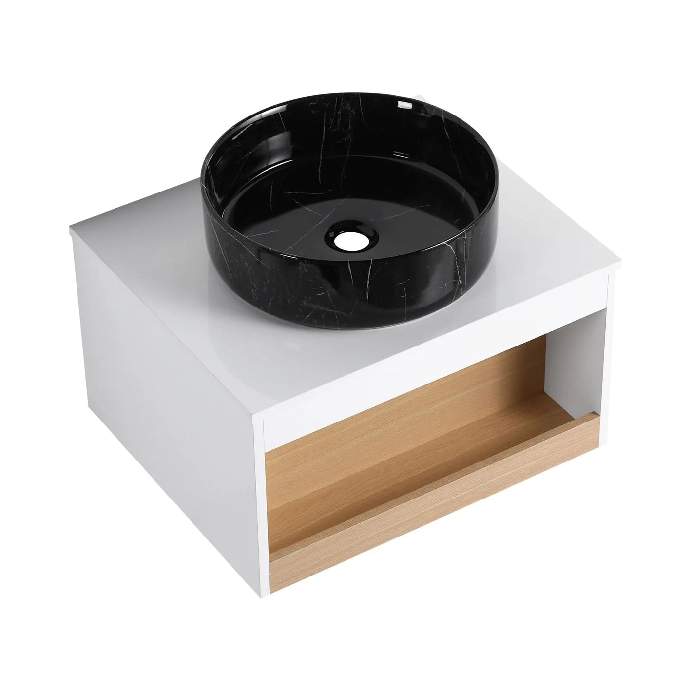 Floating Bathroom Vanity With Vessel Sink With Open Shelf Storage by HouseOfZazla