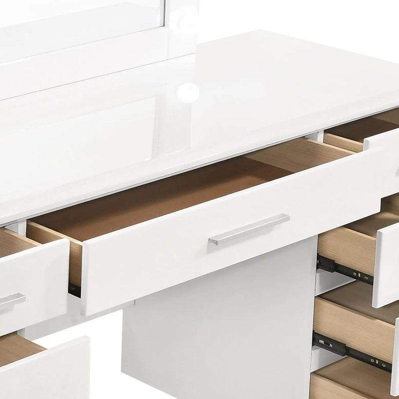 Sarah - 9 Drawer Vanity Desk With Mirror Set - White by HouseOfZazla