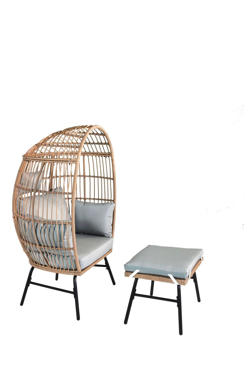 Outdoor Garden Wicker Egg Chair And Footstool Patio Chaise, With Cushions, Outdoor Indoor Basket Chair by HouseOfZazla