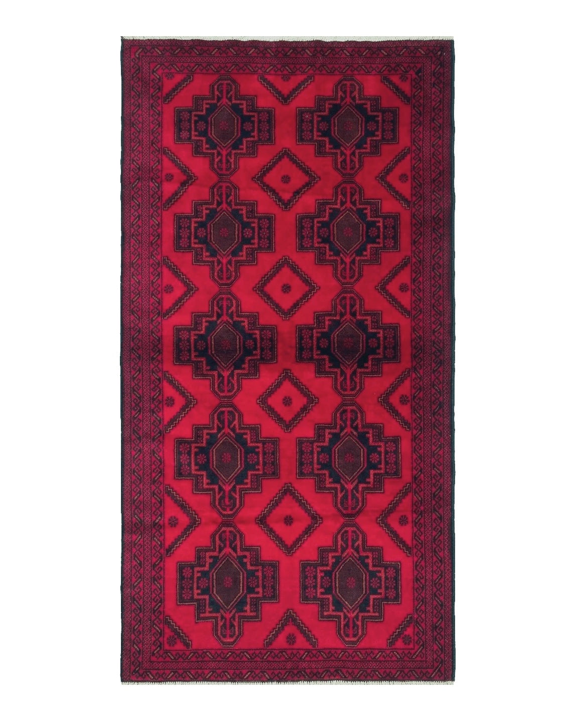 Afghan Rug 4x7, Tribal Carpet, Balouch Rug, Red and Navy Blue, Repeated Medallions, New by Jewel Rugs
