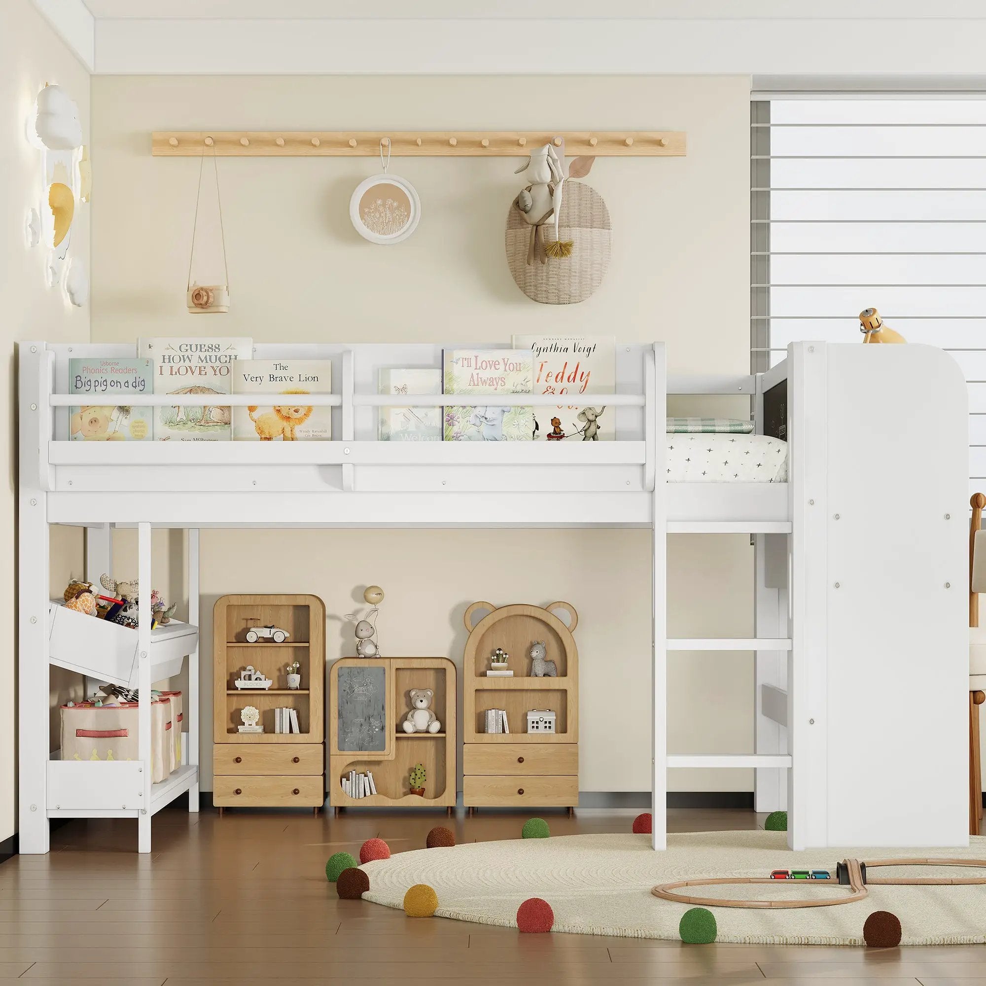 Twin Loft Bed With Multi-Storage Bookcases, Desk And Blackboard by HouseOfZazla