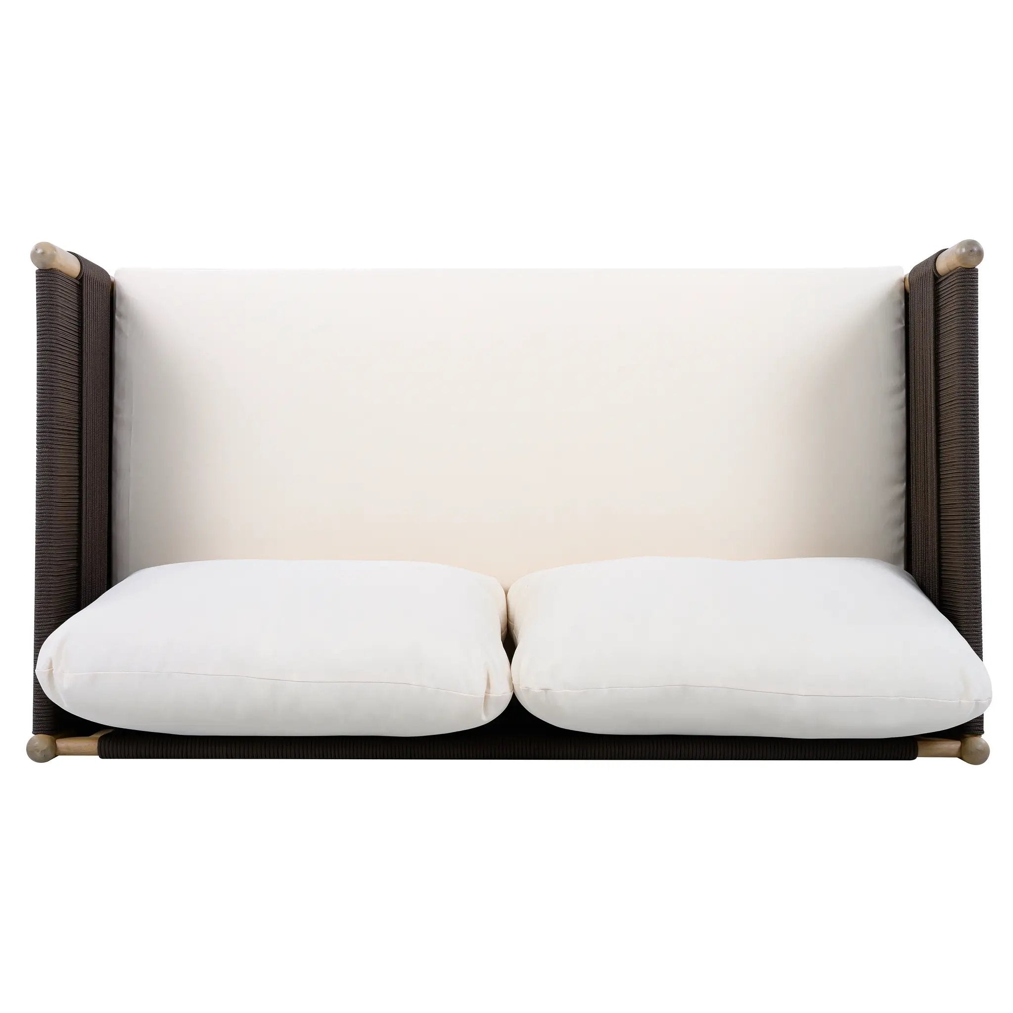 Outdoor Acacia Wood Loveseat with Diamond Rope Weave & Cushions, Light Teak by HouseOfZazla