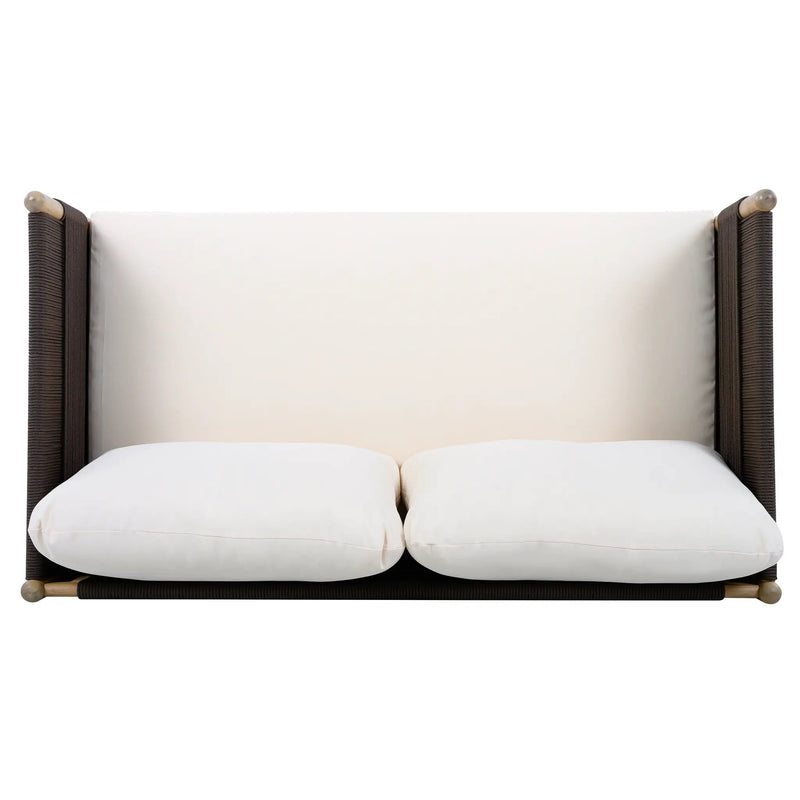 Outdoor Acacia Wood Loveseat with Diamond Rope Weave & Cushions, Light Teak by HouseOfZazla