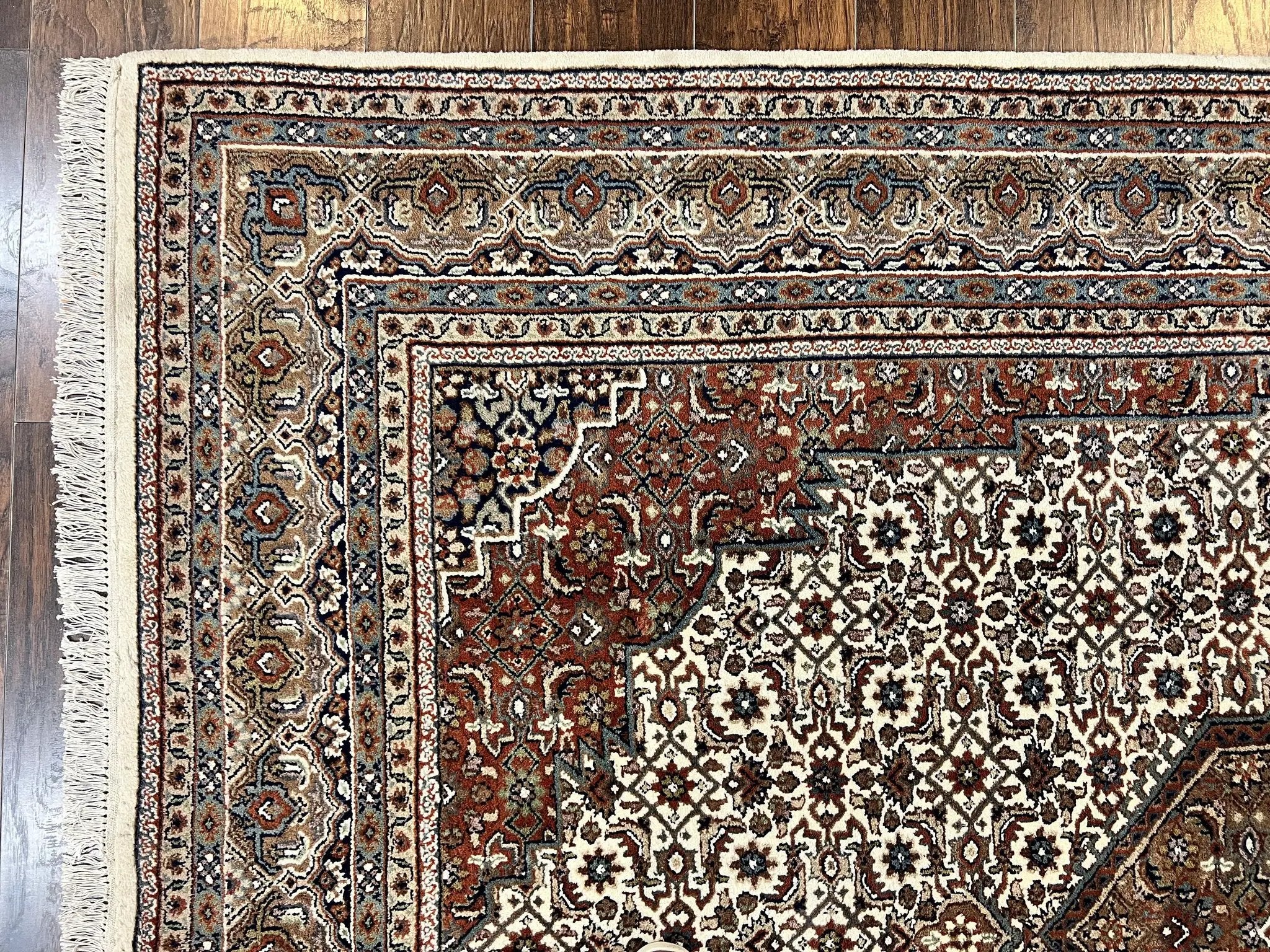 Indo Persian Rug 7x10 ft, Hand Knotted Wool Vintage Oriental Carpet 7 x 10, Traditional Handmade Herati Bidjar Cream Rug, Medallion Rug by Jewel Rugs