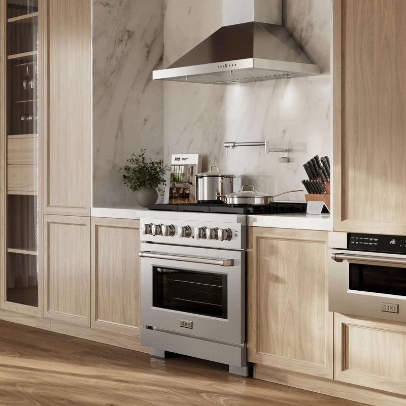 ZLINE 36"Paramount Dual Fuel Range DuraSnow® Brass Burners SDRS-BR-36 by Farmhouse Kitchen and Bath