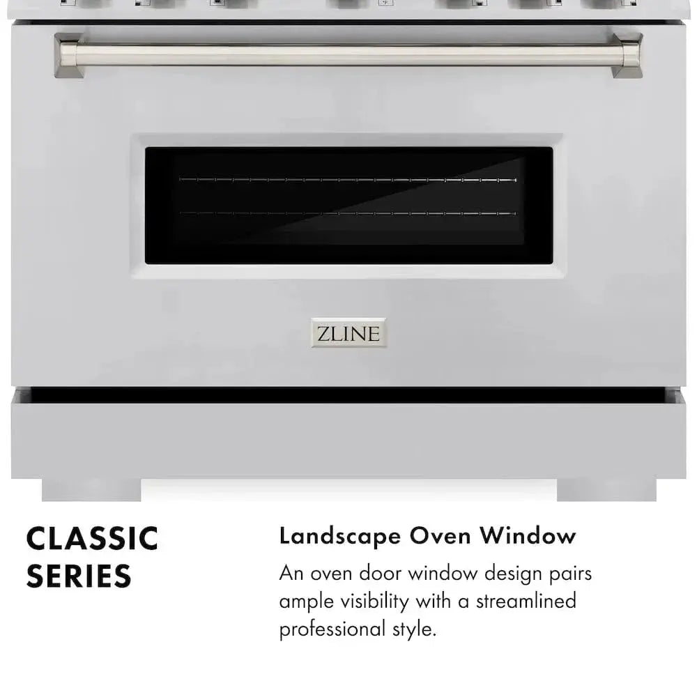 ZLINE 36" Dual Fuel Range, Gas Cooktop, Electric Convection Oven Stainless Steel, CDR36 by Farmhouse Kitchen and Bath