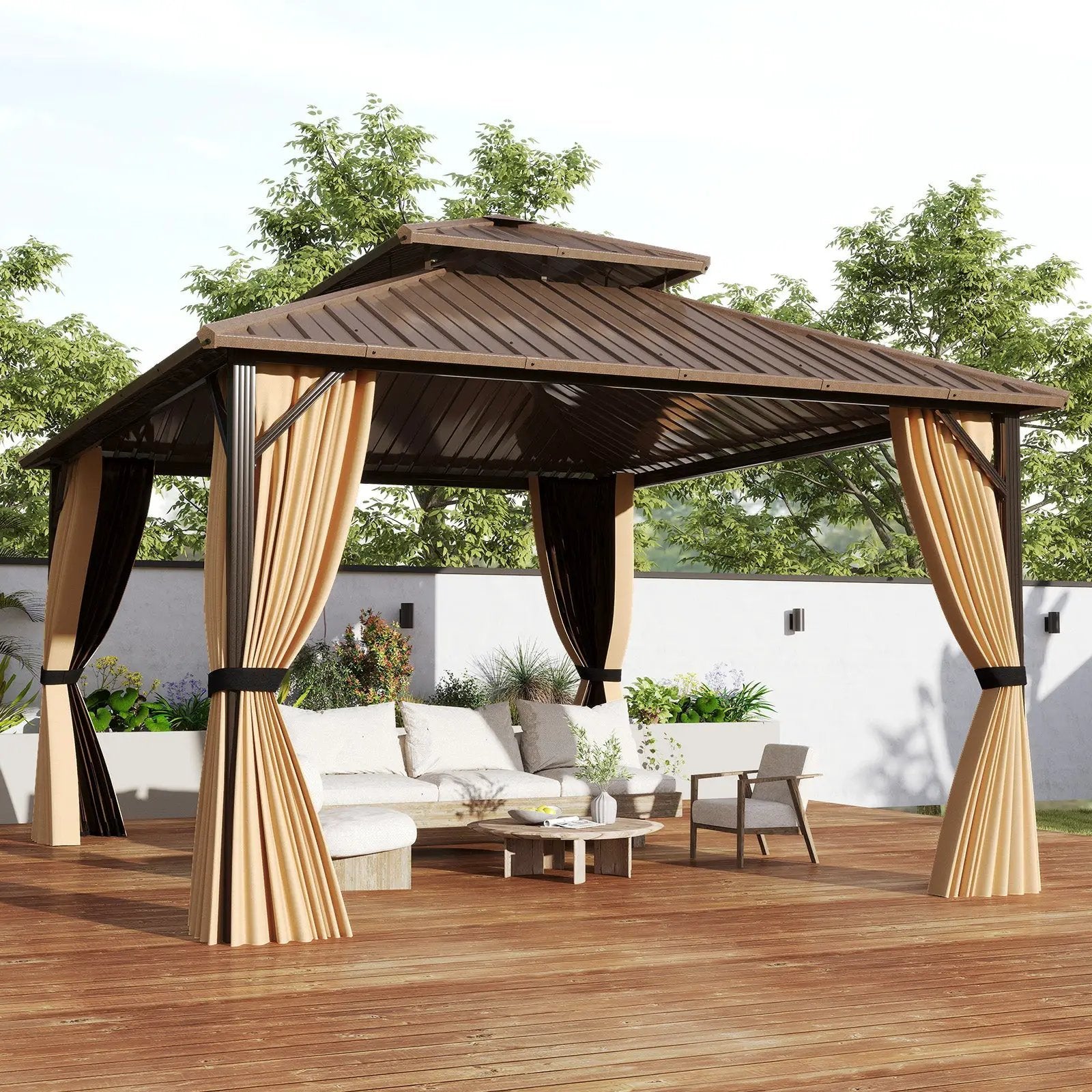 14 x 12 FT Hardtop Gazebo Outdoor Pergola for Patio Garden Deck Lawn Backyard Party Tent-Coffee by DirectDeals
