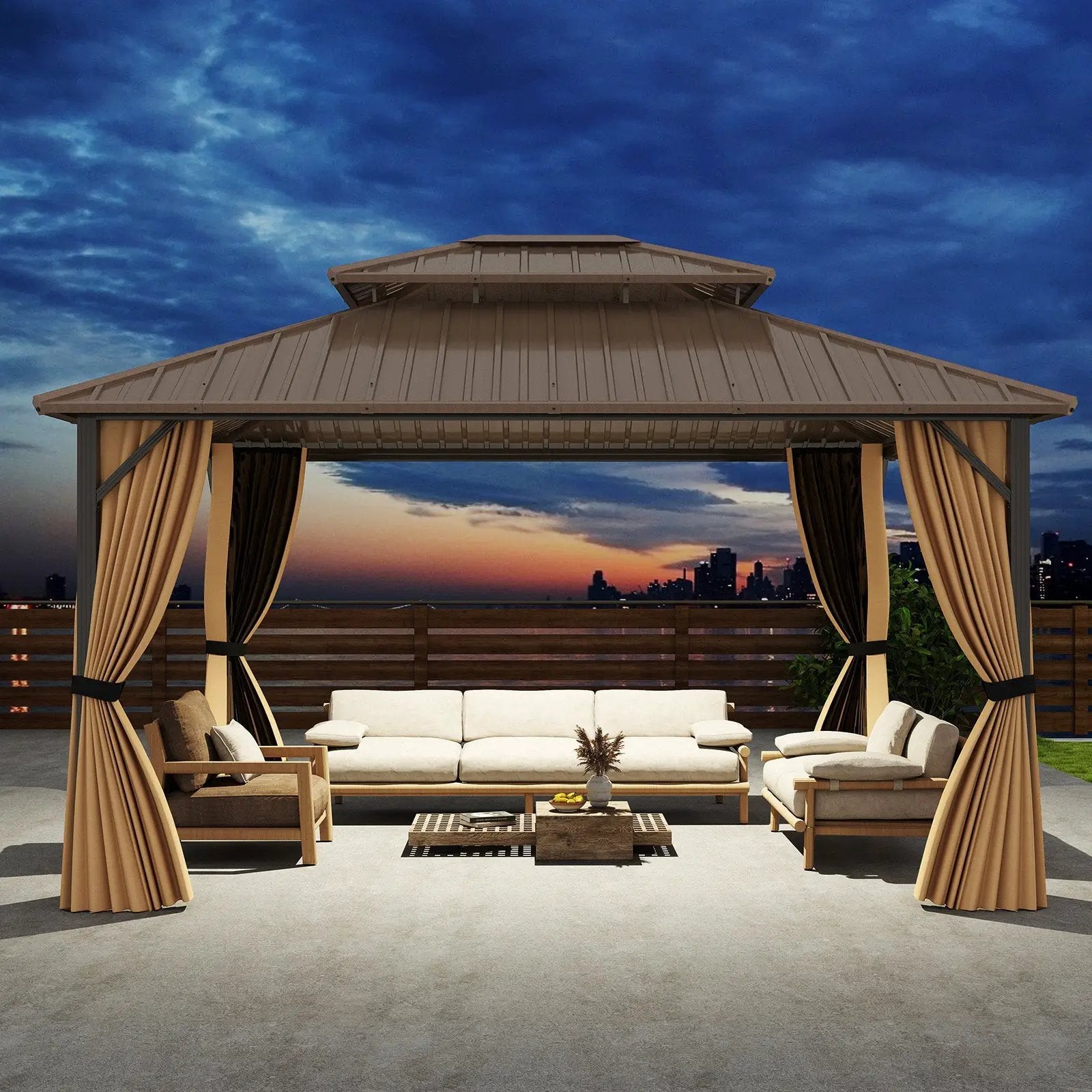 14 x 12 FT Hardtop Gazebo Outdoor Pergola for Patio Garden Deck Lawn Backyard Party Tent-Coffee by DirectDeals