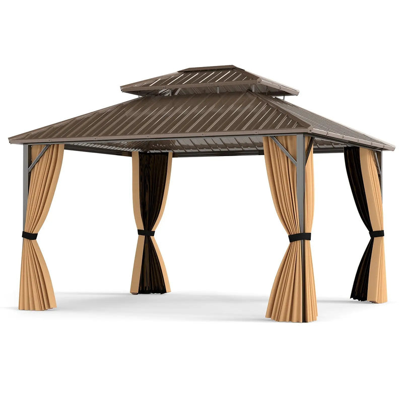 14 x 12 FT Hardtop Gazebo Outdoor Pergola for Patio Garden Deck Lawn Backyard Party Tent-Coffee by DirectDeals