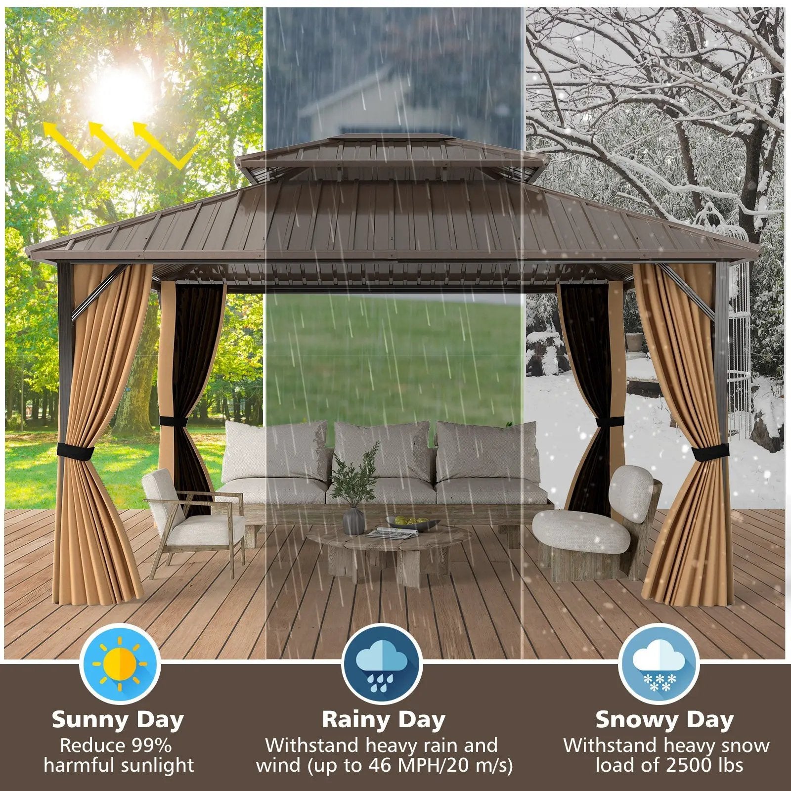 14 x 12 FT Hardtop Gazebo Outdoor Pergola for Patio Garden Deck Lawn Backyard Party Tent-Coffee by DirectDeals
