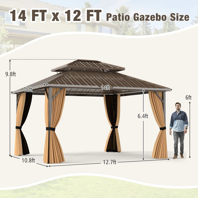 14 x 12 FT Hardtop Gazebo Outdoor Pergola for Patio Garden Deck Lawn Backyard Party Tent-Coffee by DirectDeals