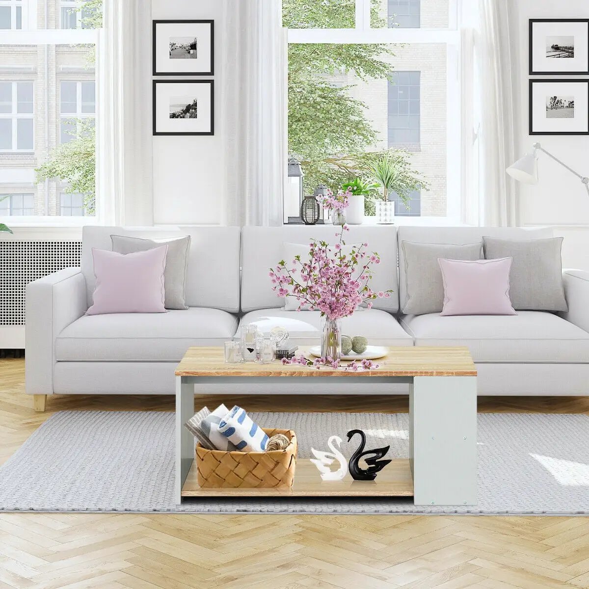 Coffee Table Sofa Side Table with Storage Shelves, photo 20 of 24