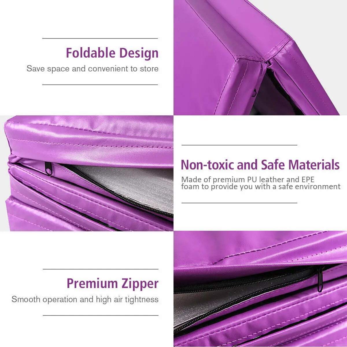 8 x 4 Feet Folding Gymnastics Tumbling Mat-Purple by DirectDeals