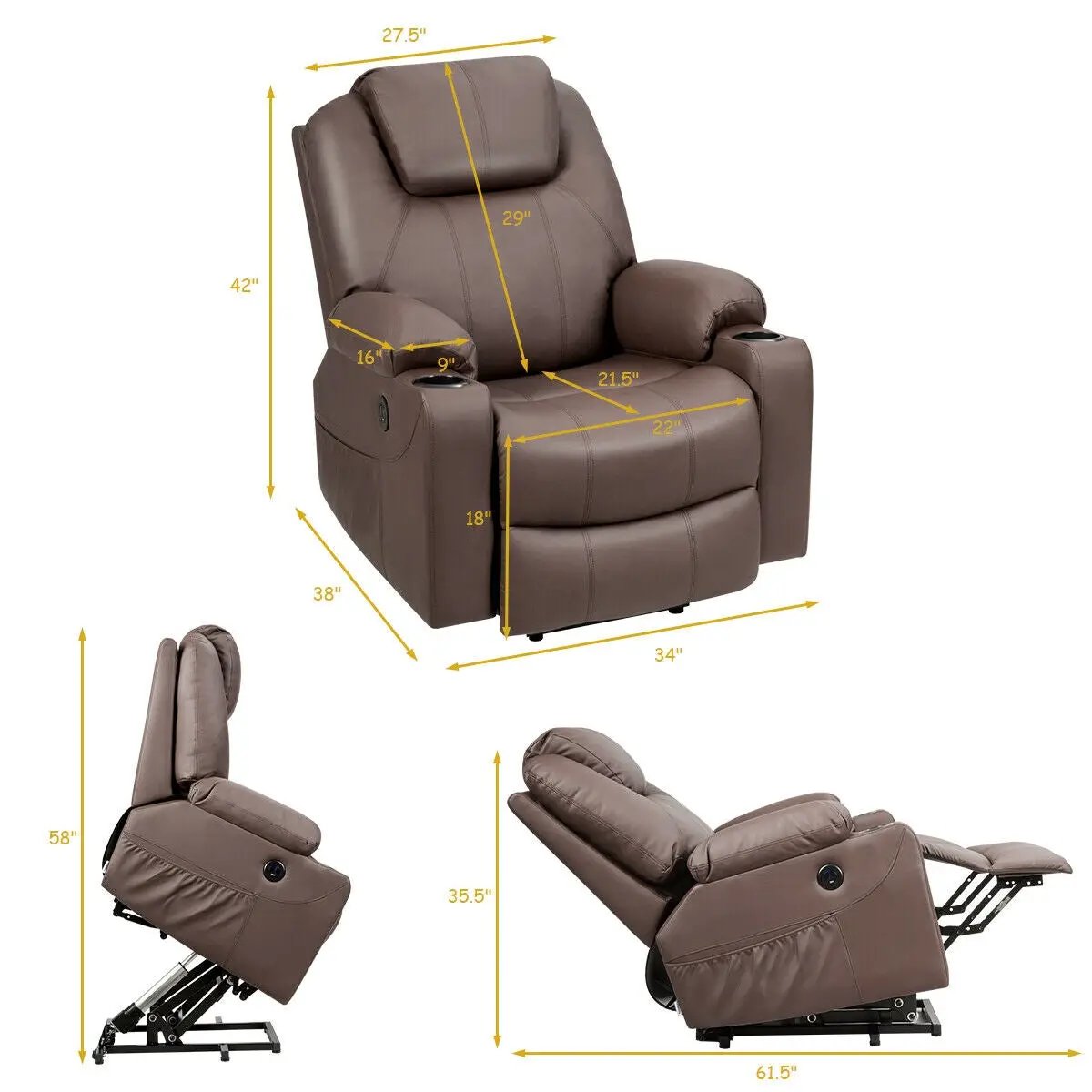 Electric Power Lift Leather Massage Sofa, photo 10 of 16