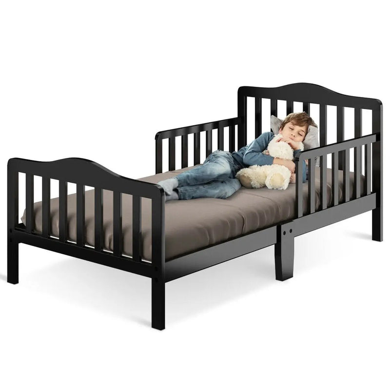 Classic Design Kids Wood Toddler Bed Frame with Two Side Safety Guardrails by DirectDeals
