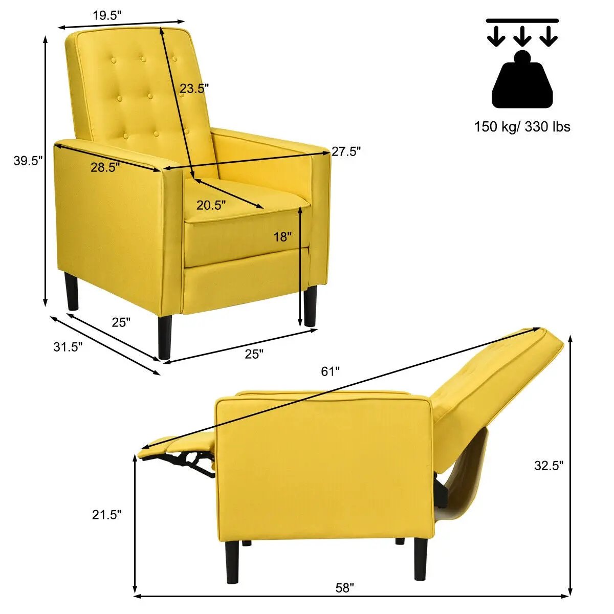 Mid-Century Push Back Recliner Chair by DirectDeals